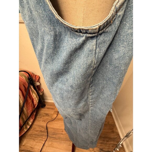 Vtg 90 Denim Jumper Maxi Dress L Front Zipper Pockets Modest Country Teacher Y2K - Picture 10 of 16